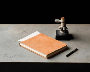 Aufkleber - Minimalist Scientific Workspace High-End Microscope on Concrete Surface with Research Notebook - Elevating Academic Content and Technological Discovery for Scientific Enterprises