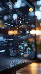 Leinwandbilder - Futuristic Digital Workflow Display Interactive Graph of Automated Business Processes on LED Screen - Efficiency in Modern Office Tech Solutions