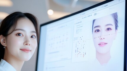 Leinwandbilder - Futuristic Facial Recognition Interactive Digital Display with AI Analysis - Cutting-Edge Tech for Global Corporate Strategy and Enhanced Client Engagement