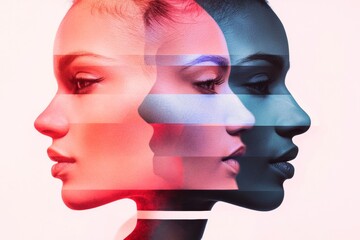 Poster - Vibrant Glitch Portraits Cross-Cultural Unity in Digital Art for Creative Marketing and Social Campaigns - Dynamic Textures for a Diverse Audience