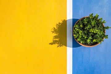 Poster - Vibrant Urban Flora Snapshot Potted Greenery on Color-Blocked Surface - Contemporary Eco Design for Creative Marketing and Sustainable Urban Decor