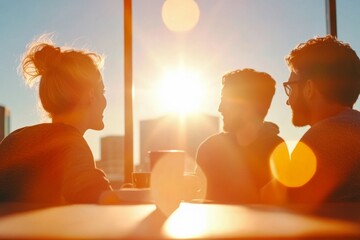 Poster - Sunlit Team Cohesion Casual Creative Brainstorming in Modern Office HR Resources for Stress Relief and Team Building