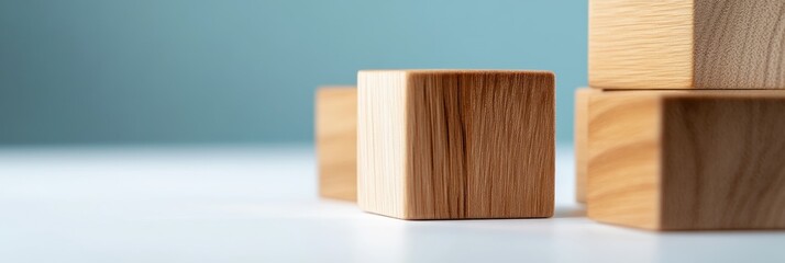 Poster - Scandinavian Minimalism in Business Strategy Wooden Cube Graph for Organizational Planning - Modern Eco Materials in Professional Development and Workspace Efficiency