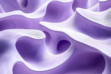 Wall Mural - Abstract waves in shades of purple create a serene and calming atmosphere, ideal for backgrounds or design elements, featuring smooth curves and soft light.