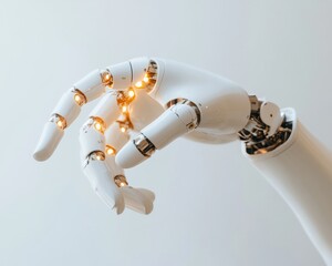 Aufkleber - Futuristic Robotic Hand Sleek White Design for Digital Innovation and Advanced AI Tech Applications in Robotics Industries and Modern Automation