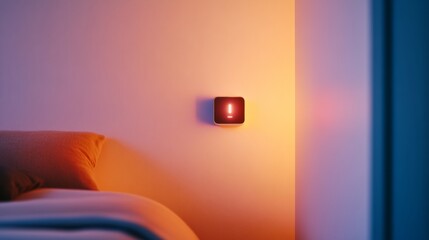Aufkleber - Warm Tech Aesthetic Smart Home Interface on Textured Wall in Cozy Korean Apartment - Enhancing Real Estate with Futuristic Comfort and Efficiency
