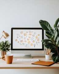 Aufkleber - Hybrid Work Design Minimalist Office with Digital Whiteboard for Dynamic Productivity - Modern Virtual Coworking and Creative Collaboration Tools