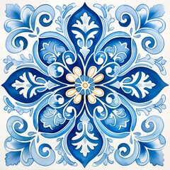 Watercolor Portuguese tile, JPG, 3600 x 3600 px, 300 dpi