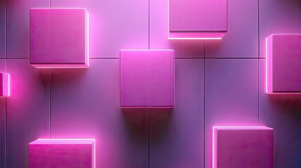 Wall Mural - neon purple cubes: abstract geometric background. glowing 3d shapes, modern minimalist design, vibra