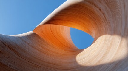 Aufkleber - Dynamic Fluid Architecture Curved Wooden Structure against Blue Sky - Innovative Design Content and Futuristic Construction Concepts for Sustainable Urban Development