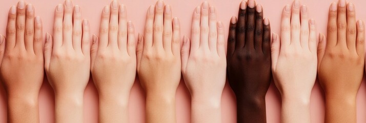 Poster - Minimalist Skin Tone Diversity Hands Against Soft Pink Backdrop - Inclusive Content for Modern Marketing and Professional Development Initiatives