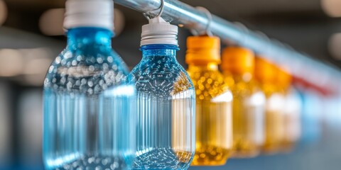 Aufkleber - Eco-Chic Industrial Recycling Vibrant Plastic Bottle Array and Conveyor System - Circular Economy Visuals in Waste Management and Sustainability Marketing