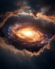Poster - Dynamic Cosmic Vortex Imagery Radiant Spiral Galaxy in Deep Space - Futuristic Space Exploration Content for Digital Marketing and Sci-Fi Visual Storytelling