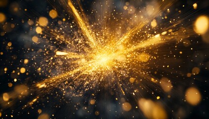 Wall Mural - golden explosion burst, dark background, bokeh, celebration, design
