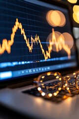 Poster - Dynamic Cryptocurrency Interface Real-Time Trading Graph on Sleek Screen with Ambient Bokeh Lights - Cutting-Edge Financial Technology for Modern Digital Investors