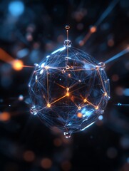 Fototapete - Futuristic Blockchain Visualization Interconnected Digital Nodes with Luminous Pathways - Innovative Network Model for Tech Infrastructure and Data Transmission Efficiency