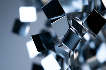 Leinwandbilder - Industrial Metallic Design Minimalist Chrome Cubes for Contemporary Art Installations and Modern Architectural Visualization in Tech-Driven Commercial Spaces