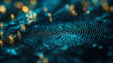 abstract digital fingerprint technology data blue gold security code scan cyber future design modern