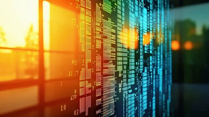 Futuristic digital network interface. Innovative abstract data structure. Cyberspace grid concept, colorful pattern visualization, ideal for tech and software projects. Modern code and information