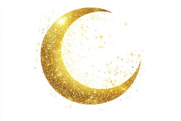 Wall Mural - golden crescent moon glitter stars white background design