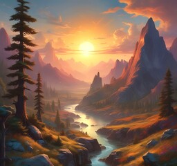 Illustration of fantasy scenic landscape.