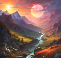 Illustration of fantasy scenic landscape.