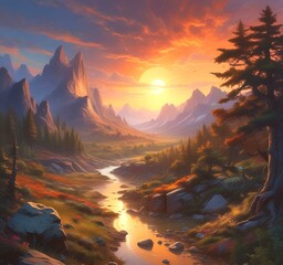 Illustration of fantasy scenic landscape.