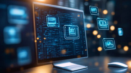 Digital Technology Modern Computer Screen Interface Data Web Code Blue Glow Cyber Email Design      