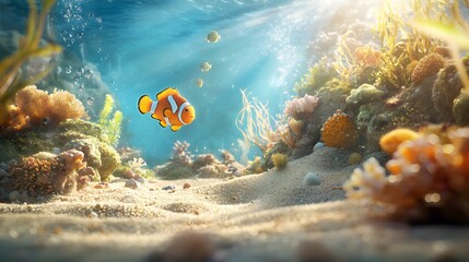 Wall Mural - Vibrant undersea landscape showcasing a lush coral reef ecosystem filled with a diverse array of tropical marine life