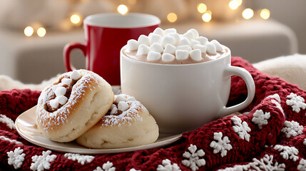 Canvas Print -  cozy winter morning with hot chocolate and cinnamon rolls