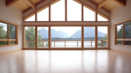 Wall Mural - Bright and Spacious Living Room with Scenic Mountain View