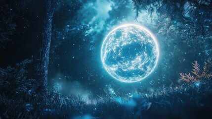 Wall Mural - A mystical scene with a glowing orb floating in the air.