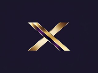 Elegant logo with a slender line forming a diagonal cross accented in gold and deep purple