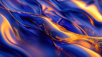 Wall Mural - Elegant Fluid Blue and Golden Waves Abstract Background