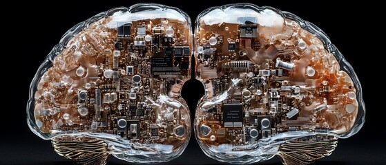 Fototapete - Human brain and computer chip