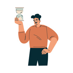 Aufkleber - Time Management with Man Character with Hourglass Organizing Efficient Business Process Vector Illustration