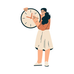 Aufkleber - Time Management with Woman Character with Clock Organizing Efficient Business Process Vector Illustration