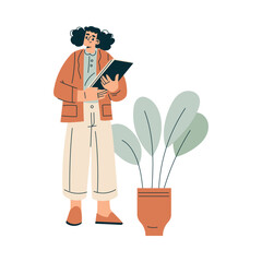 Aufkleber - Business Process with Woman Standing with Clipboard Vector Illustration