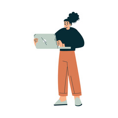 Aufkleber - Business Process with Woman Working at Laptop Vector Illustration