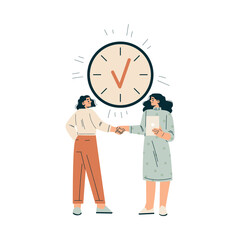 Aufkleber - Time Management with Woman Character Handshake Organizing Efficient Business Process Vector Illustration