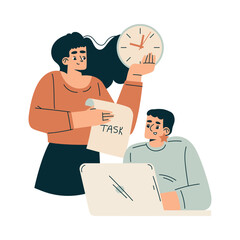 Aufkleber - Time Management with Woman Character Organizing Efficient Business Process Vector Illustration