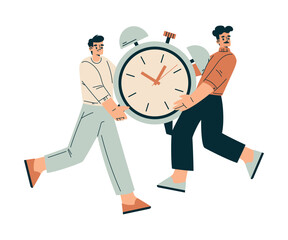 Aufkleber - Time Management with Man Character Carry Clock Organizing Efficient Business Process Vector Illustration