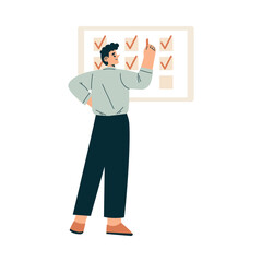 Aufkleber - Business Process with Man Stand at Board Tick Task Vector Illustration