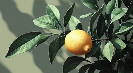 Wall Mural - Lemon tree branch, sunlight, leaves, shadow, digital art, food, nature, background