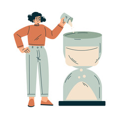Aufkleber - Time Management with Woman Character Pour Sand in Hourglass Organizing Efficient Business Process Vector Illustration