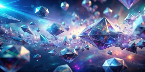 Wall Mural - Celestial Crystalline Fragments Drifting Through a Cosmic Nebula, A Symphony of Light and Geometric Wonders