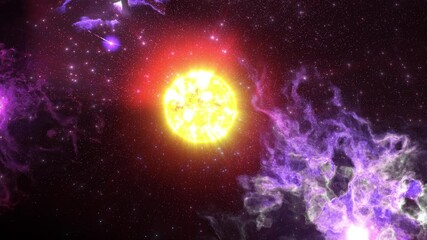 Wall Mural - Solar Flare in Space

A dramatic view of the Sun emitting a powerful solar flare, with vibrant cosmic colors and nebulae surrounding the stellar explosion. 