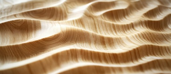 Wall Mural - Close up of natural wood texture displaying intricate wavy patterns in soft beige tones, emphasizing the organic beauty of wood craftsmanship