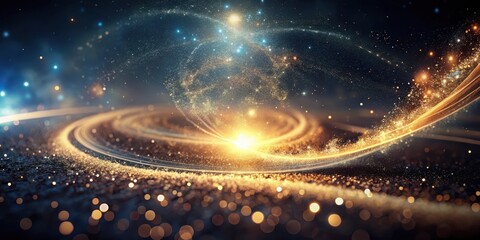 Wall Mural - A Celestial Swirl of Golden Dust and Cosmic Sparkle, Illuminating a Dark and Mysterious Galaxy with Brilliant Light and Enchanting Energy