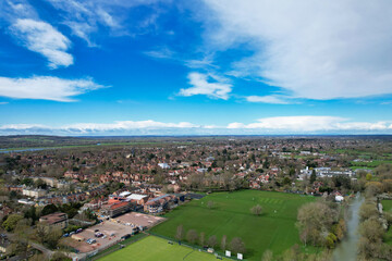 Canvas Print - Historical Downtown Oxford Central City Homes of Oxfordshire, England United Kingdom. High Angle Drone's Camera Footage Was Captured March 23rd, 2024 From Medium High Altitude.